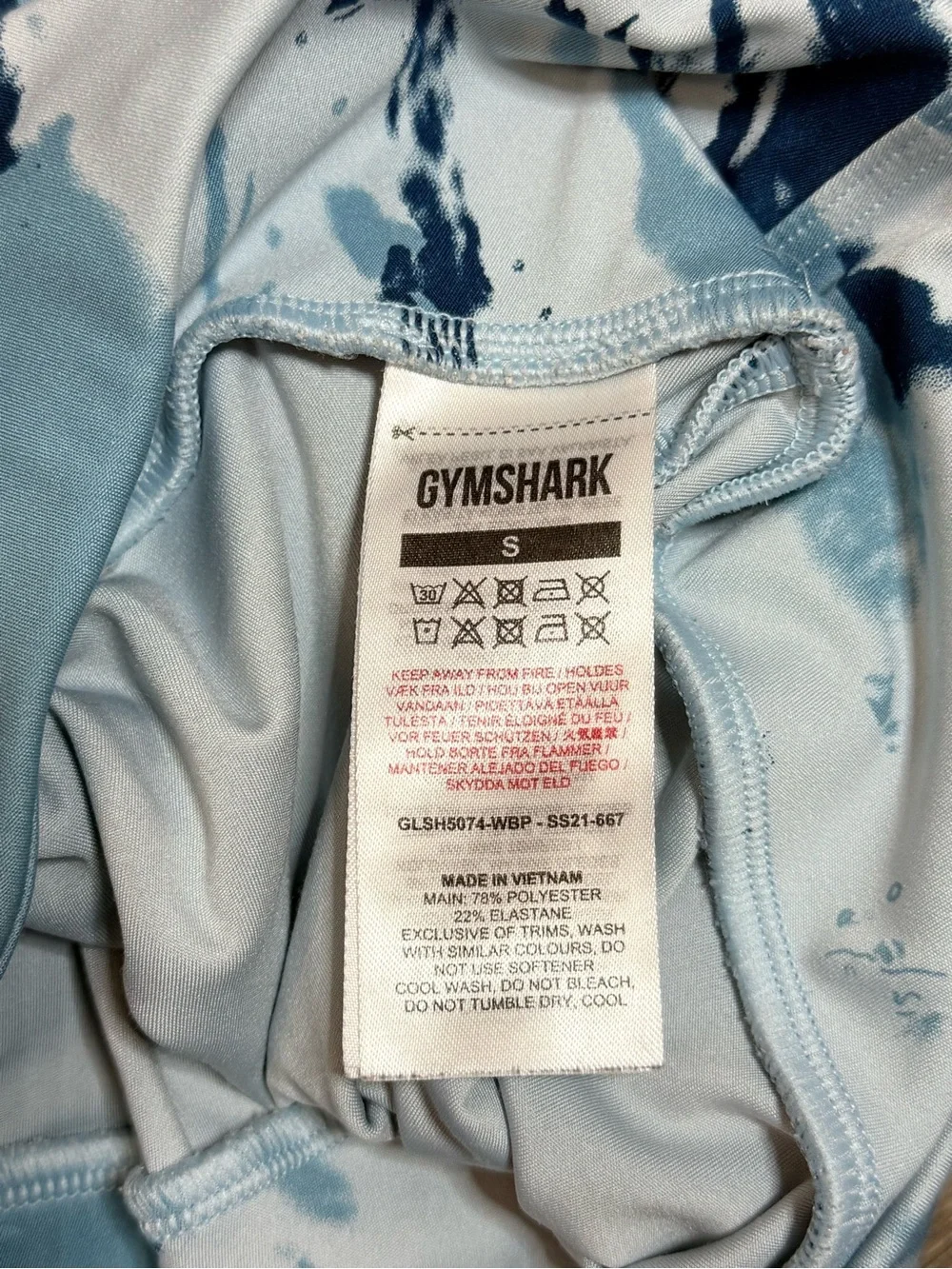 Gymshark Blue Marble Scrunch Seam Biker Shorts Size Small